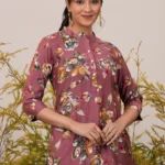 Pink Printed Silk Blend A-Line Kurti