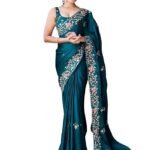 Women's Multicolor Chiffon Embroidered Saree with Unstitched Blouse