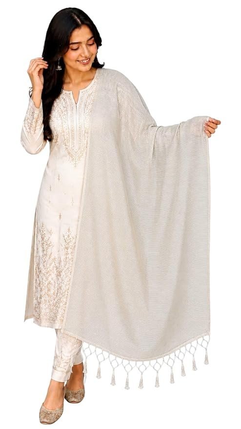 61cLFImus-L._SY879_.jpg Women's Banarasi Organza Striped Dupatta - Image 1